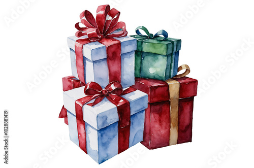 chrestmas gift boxs watercolor illustration style isolated photo