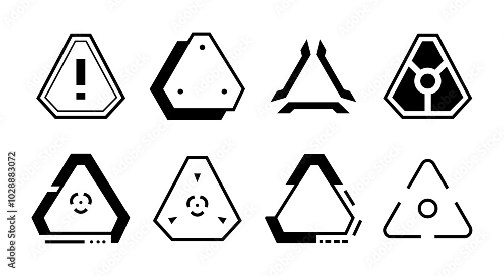 set of digital triangle warning alert set of digital triangle warning alert