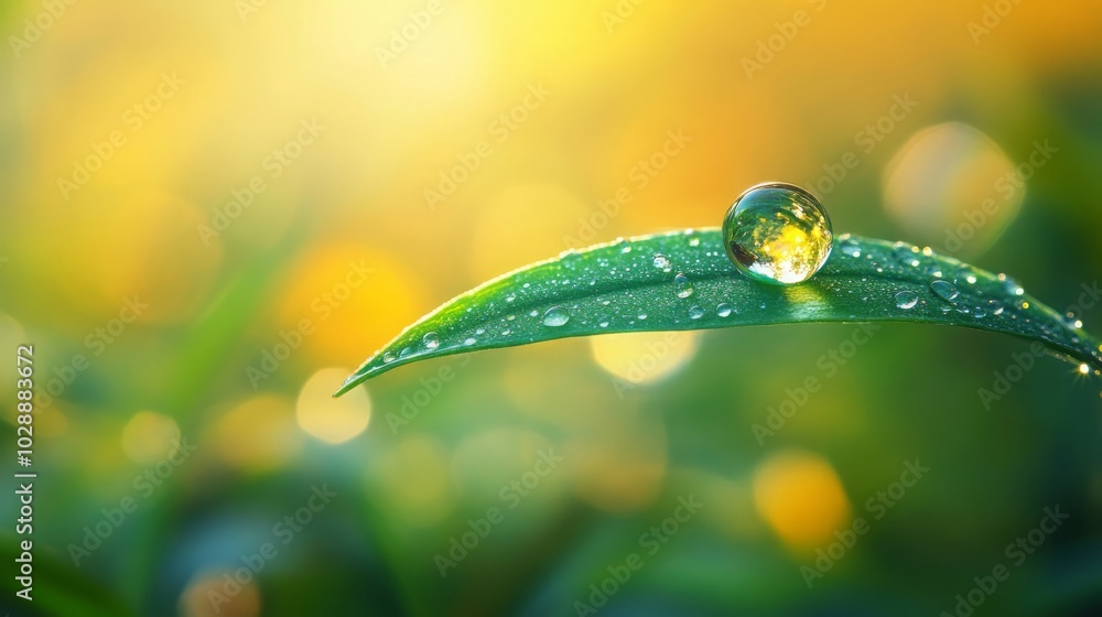 Dewdrop on Green Leaf with Bokeh Background Dewdrop on Green Leaf with Bokeh Background