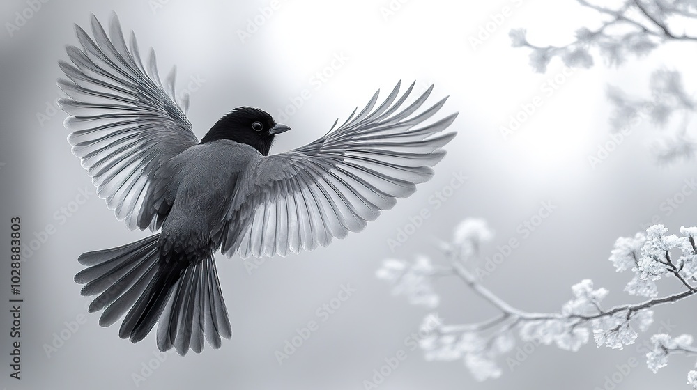 Naklejka premium Silhouette of a Bird in Flight with Intricate Feather Details