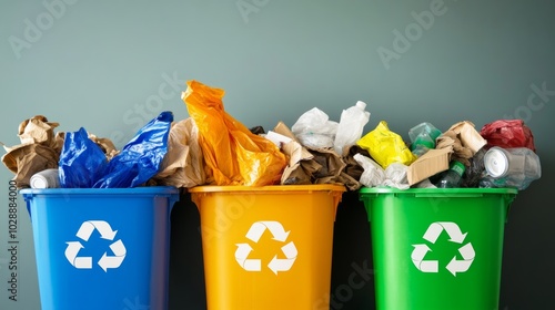 Colorful  full recycling bins in office 