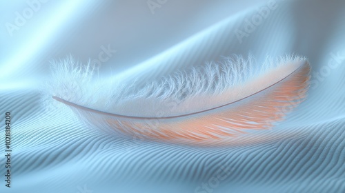 Single Delicate Feather Floating on a White Background