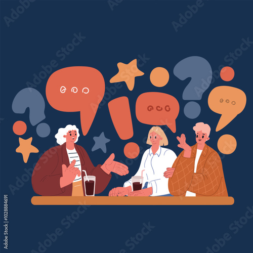 Cartoon vector illustration of women chatting in a café, capturing the essence of friendship and connection over coffee