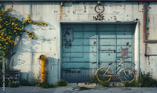 Bicycle pump by the garage door, 4K hyperrealistic photo