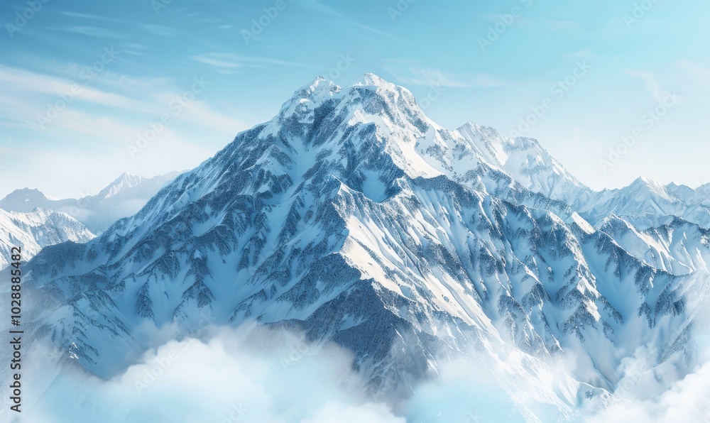Snow-covered mountain peak, 4K hyperrealistic photo Snow-covered mountain peak, 4K hyperrealistic photo