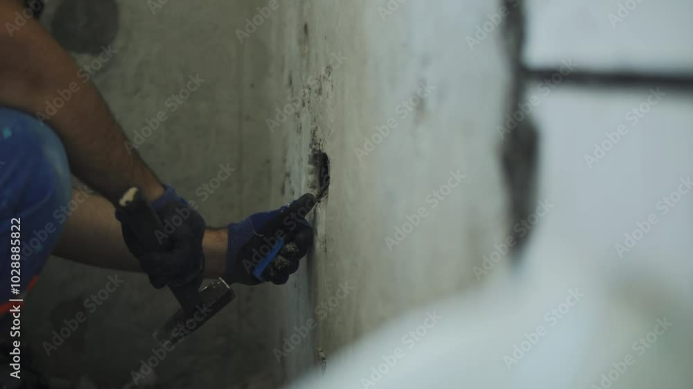 An electrician prepares a hole for the outlet An electrician prepares a hole for the outlet