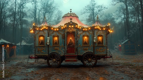 Vintage Circus Wagon with Elaborate Decorations for Fairytale Themed Events photo