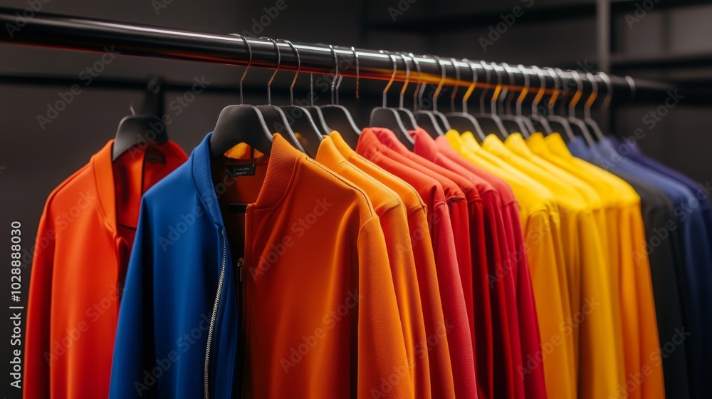 Colorful Jackets Hanging on a Rack in a Store Colorful Jackets Hanging on a Rack in a Store