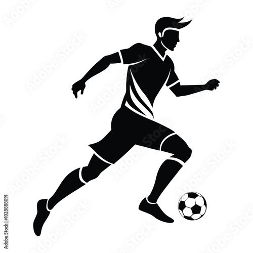 Powerful Soccer Player Kick Silhouette Vector, Motion and Energy, Ideal for Sports Apparel and Branding
