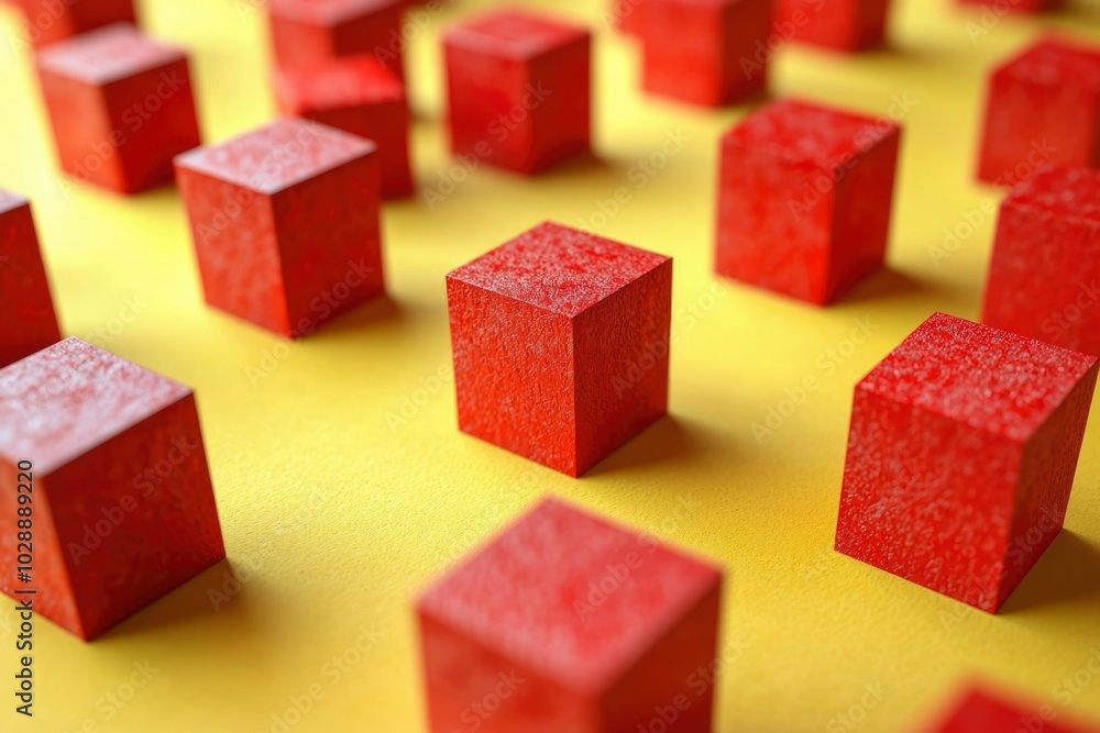 Red Cubes Arranged on a Yellow Surface Red Cubes Arranged on a Yellow Surface
