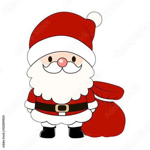 Cute Cartoon Santa Claus with Red Sack of Gifts