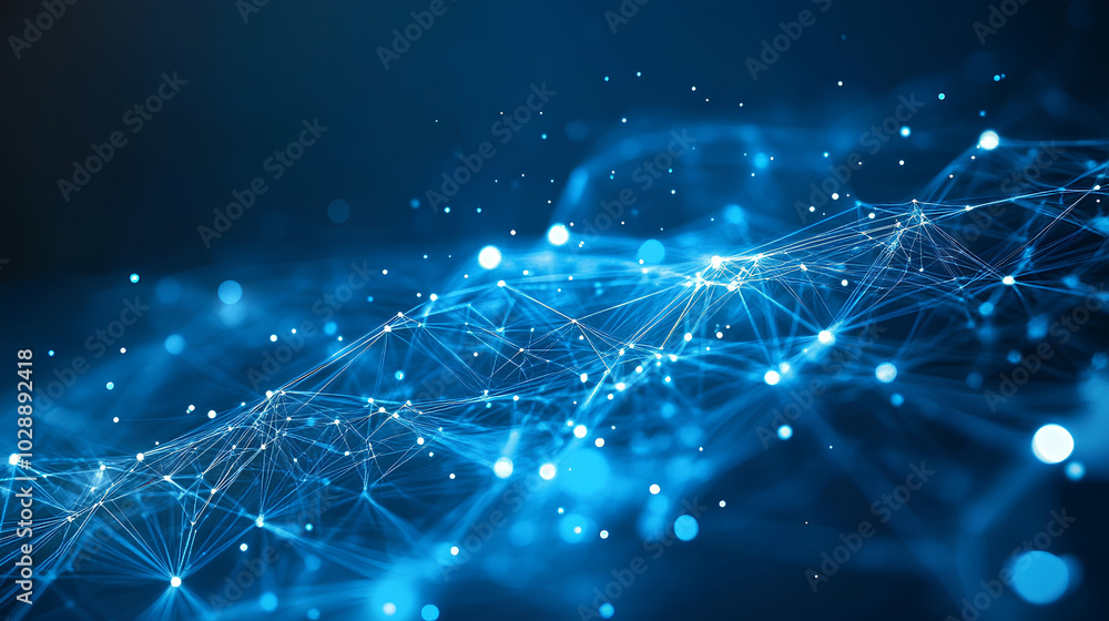 Fototapeta premium A blue abstract network with glowing points and lines, representing digital connectivity.