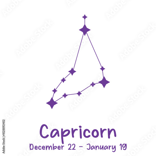 Minimalist hand-drawn Capricorn constellation with zodiac sign and dates illustration