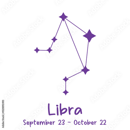 Minimalist hand-drawn Libra constellation with zodiac sign and dates illustration