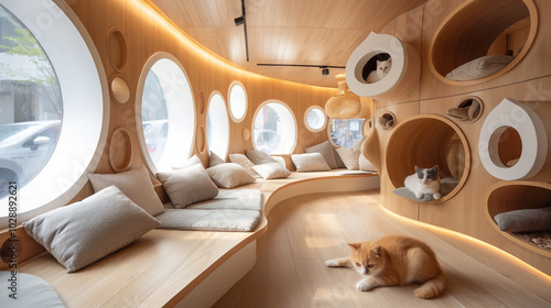 The animal room under the bed of human, New high technology of the animal room designed. Generative AI Illustration.