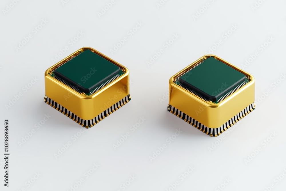 White background with closeup of computer processors White background with closeup of computer processors