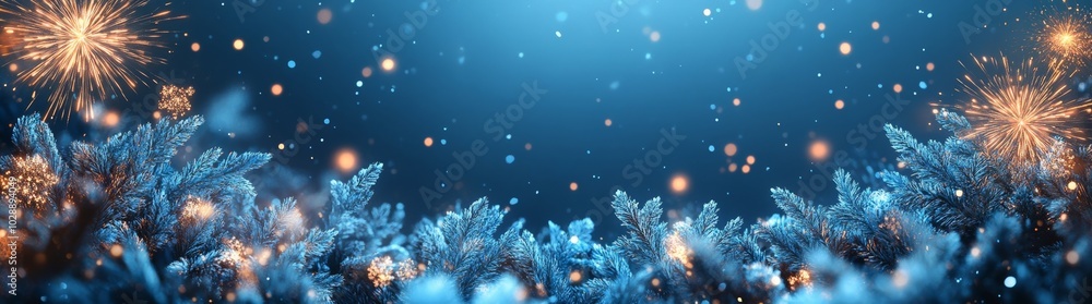 A panoramic background banner with fireworks and dark blue night sky for Silvester 2025 New Year's Eve Party A panoramic background banner with fireworks and dark blue night sky for Silvester 2025 New Year's Eve Party