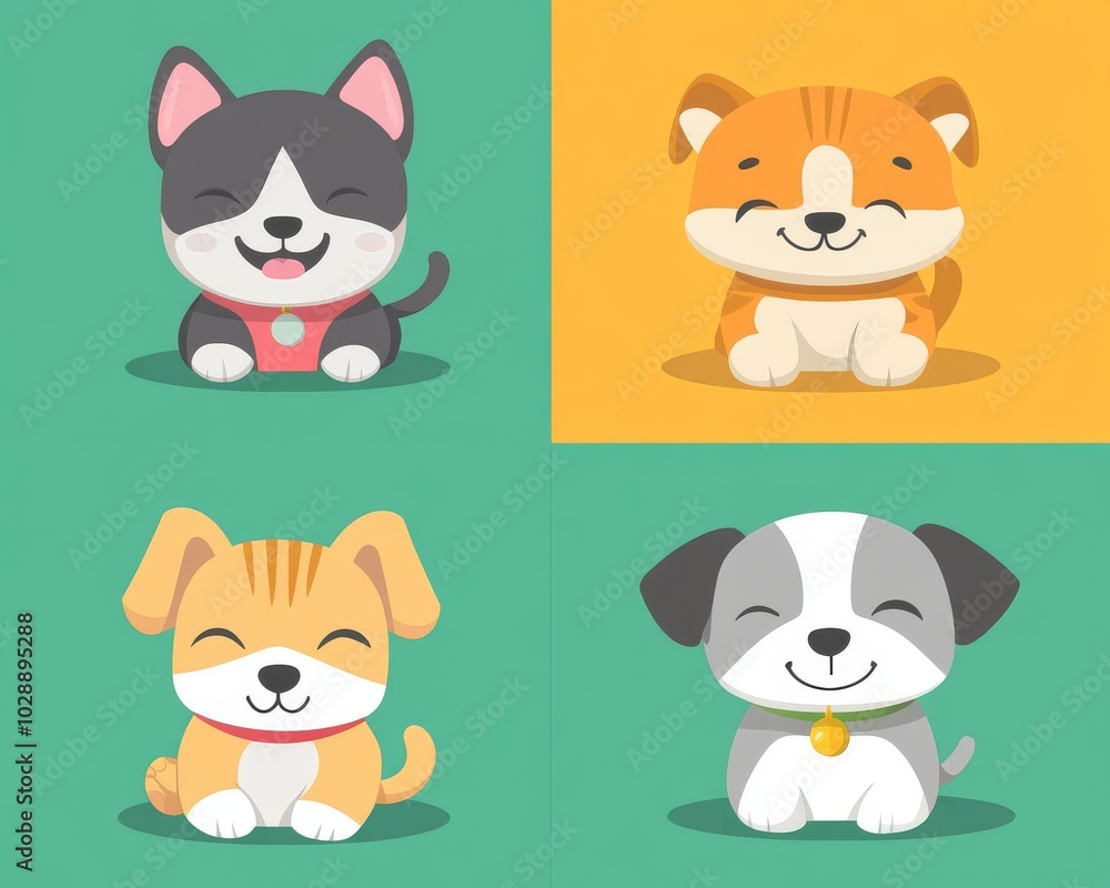 The funniest flat cartoon colorful friendship pets collection. Lots of different kinds of animals together sitting, lying, playing or walking on a white background. Illustration. The funniest flat cartoon colorful friendship pets collection. Lots of different kinds of animals together sitting, lying, playing or walking on a white background. Illustration.