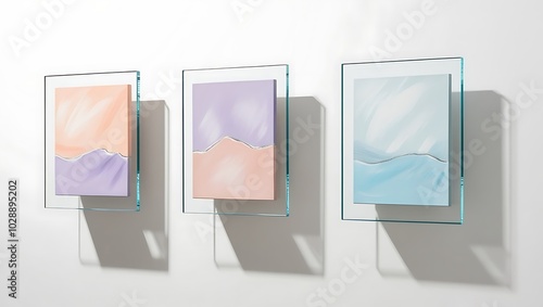 three abstract geometric art illustrations. wellpaper wall decor photo