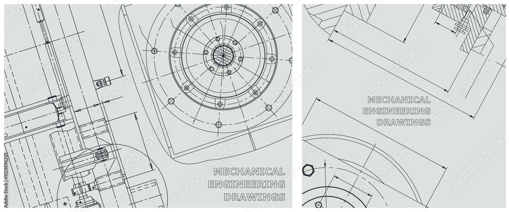 Blueprint illustration set. Engine line drawing