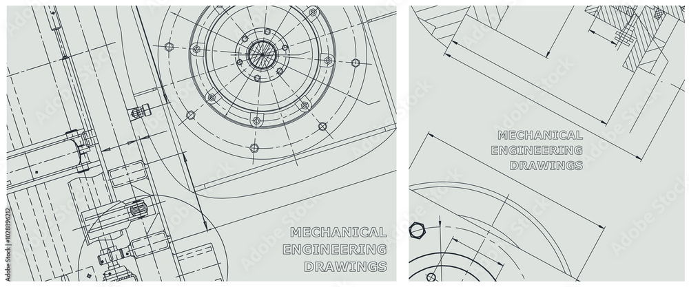 Blueprint illustration set. Engine line drawing Blueprint illustration set. Engine line drawing