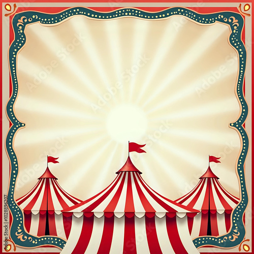  Circus theme, colorful vector illustration. Backdrop for poster, banner, invitation card with copy space for text - generative AI