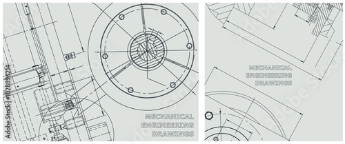 Blueprint illustration set. Engine line drawing