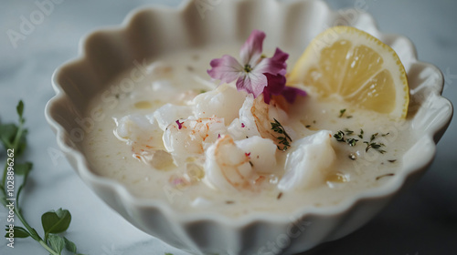 Delicate Seafood Chowder in Elegant Bowl