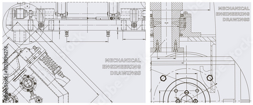 Blueprint illustration set. Engine line drawing