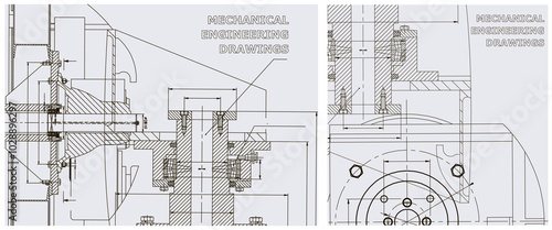 Blueprint illustration set. Engine line drawing