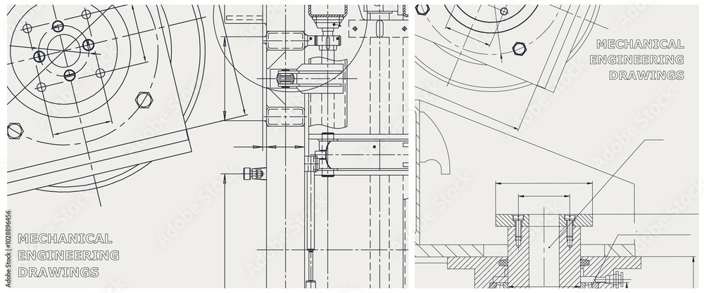 Blueprint illustration set. Engine line drawing Blueprint illustration set. Engine line drawing