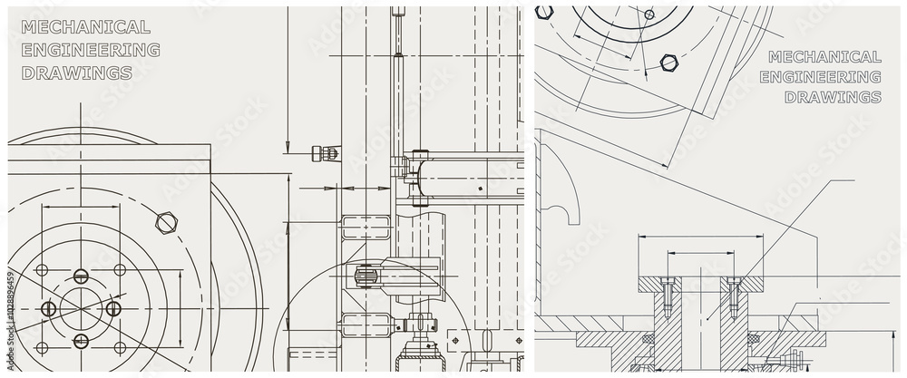 Blueprint illustration set. Engine line drawing Blueprint illustration set. Engine line drawing