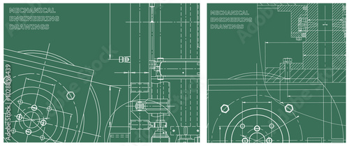 Blueprint illustration set. Engine line drawing