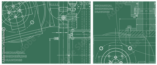 Blueprint illustration set. Engine line drawing