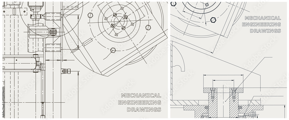 Blueprint illustration set. Engine line drawing Blueprint illustration set. Engine line drawing