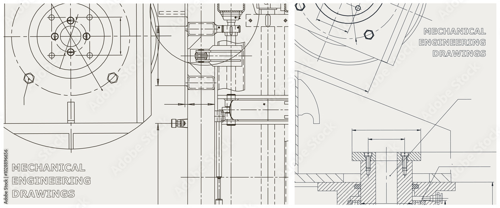Blueprint illustration set. Engine line drawing Blueprint illustration set. Engine line drawing