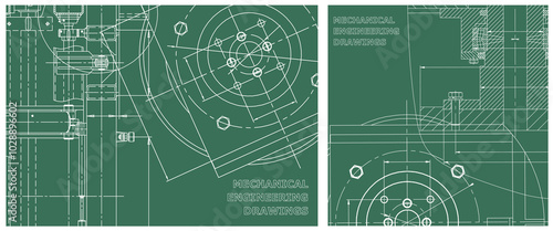 Blueprint illustration set. Engine line drawing