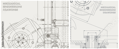 Blueprint illustration set. Engine line drawing