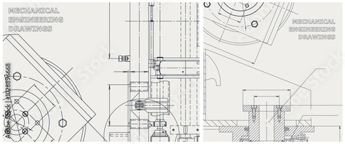 Blueprint illustration set. Engine line drawing