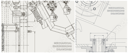 Blueprint illustration set. Engine line drawing