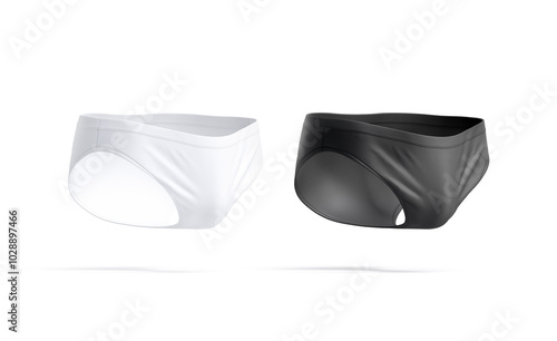 Blank black and white male swimming briefs mockup, side view photo