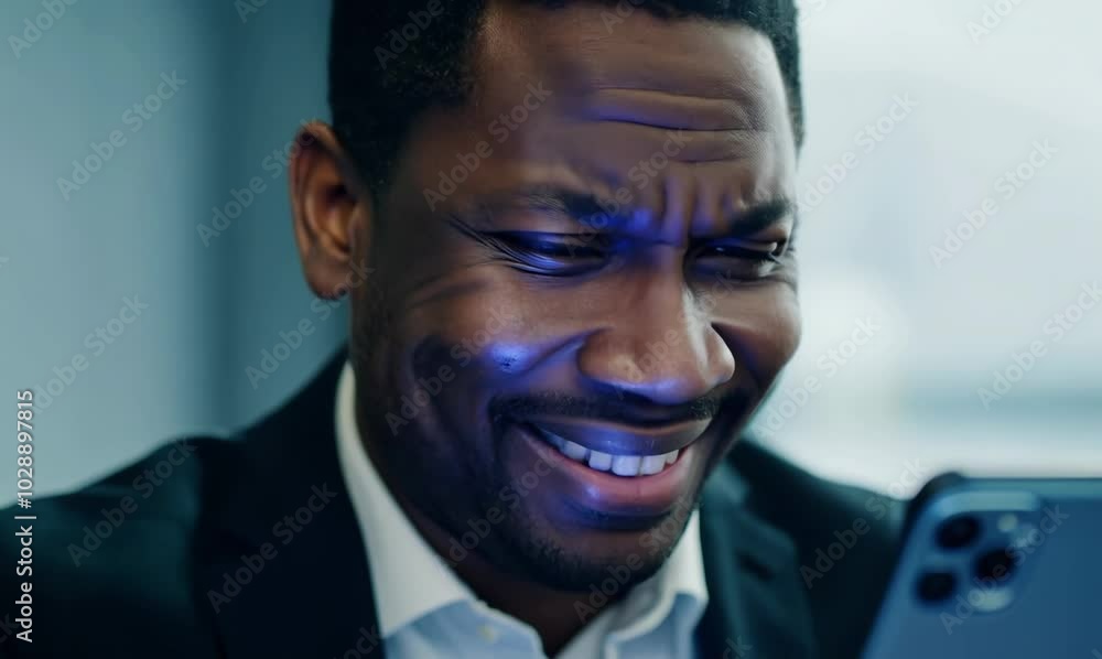 Confused African American Businessman Reading Disturbing Message Confused African American Businessman Reading Disturbing Message