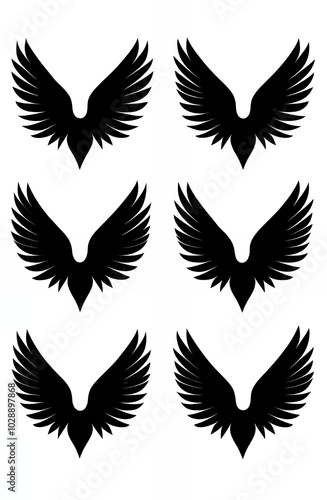 Six black silhouette wings on white background.