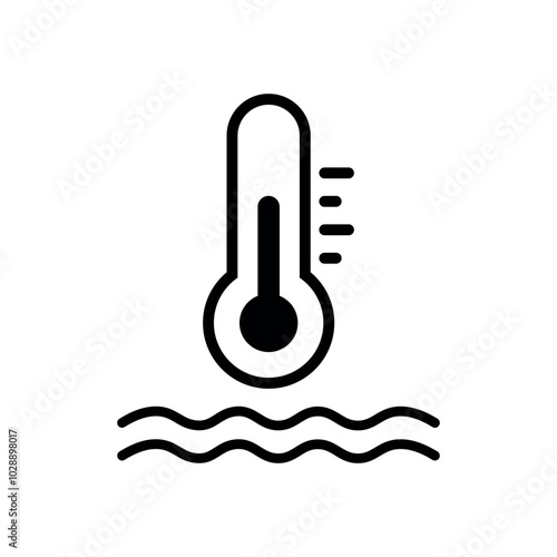 Vector Water Thermometer Flat Line Icon in on White Background. Water Temperature Indicator Sign for pool, sea water, temp conditioner system.	