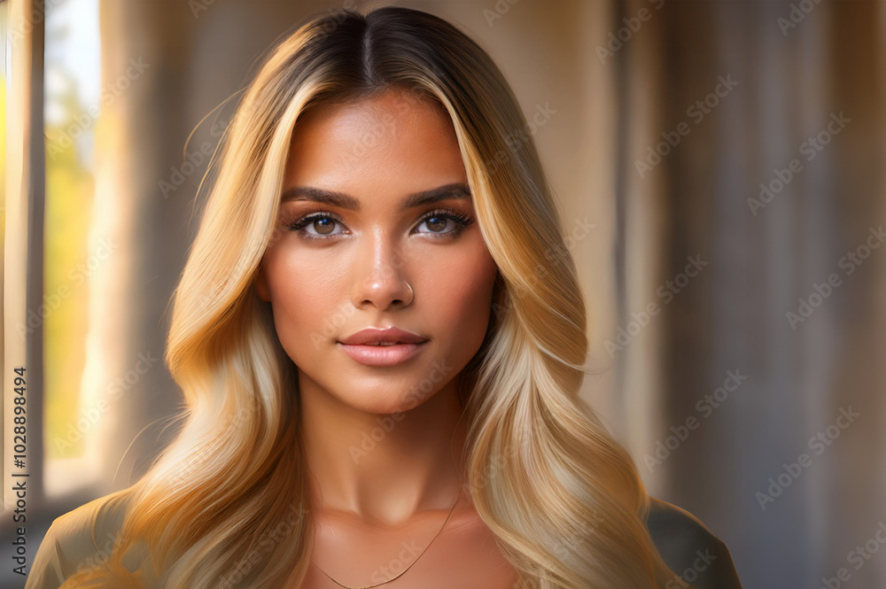 Portrait einer dunkelblonden jungen Frau mit langen Haaren
