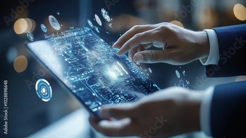 Business with technology, high technology for future. Generative AI Illustration.