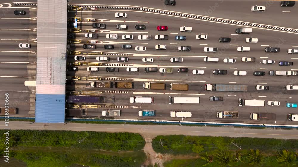 High angle view of expressway road 4k for toll payment in the city High angle view of expressway road 4k for toll payment in the city
