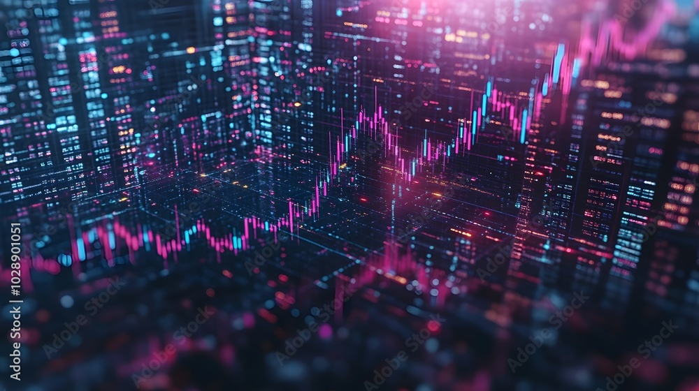 ROI stock chart as a hologram floating in mid-air, glowing with futuristic colors and financial data ROI stock chart as a hologram floating in mid-air, glowing with futuristic colors and financial data