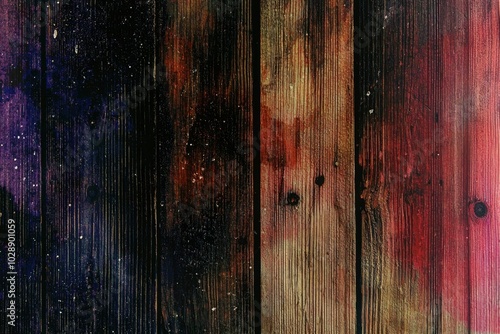 A Close-Up of a Weathered, Multi-Colored Wooden Surface photo