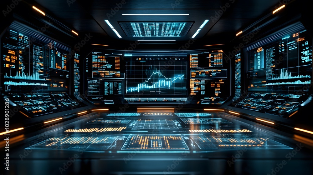 Floating hologram chart depicting stock return on investment, bright futuristic colors and financial data Floating hologram chart depicting stock return on investment, bright futuristic colors and financial data